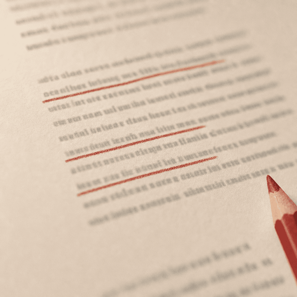 Une page imprimée dont trois lignes sont soulignées au crayon rouge.